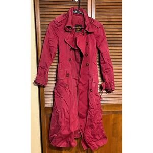 LITTLE FOXES Vintage Trench Coat Womens Small Burgundy Double Breasted 90s